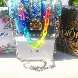 Dior Denim Blue Pouch In Blue/Green Snakeskin Clear Stadium Bag